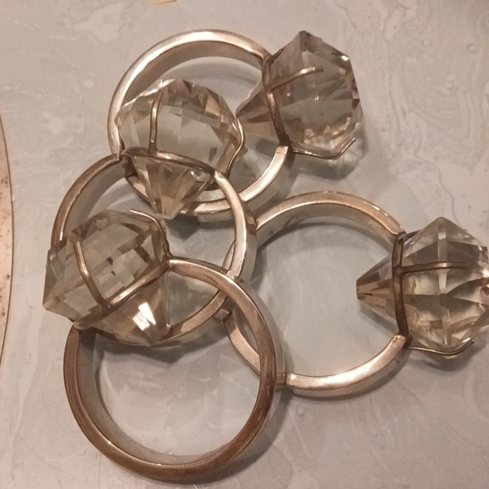 RARE set of 4 HUGE Diamond RING Decorations GLASS FAUX DIAMOND MAXIMALISM